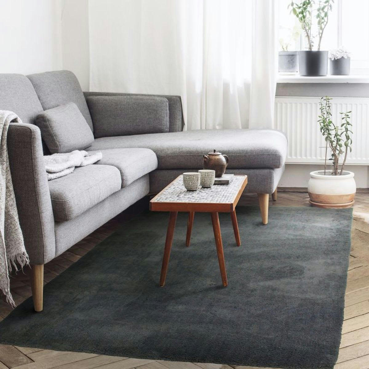 COCOON - Tapis à poils longs toucher laineux bleu cendré 120x170