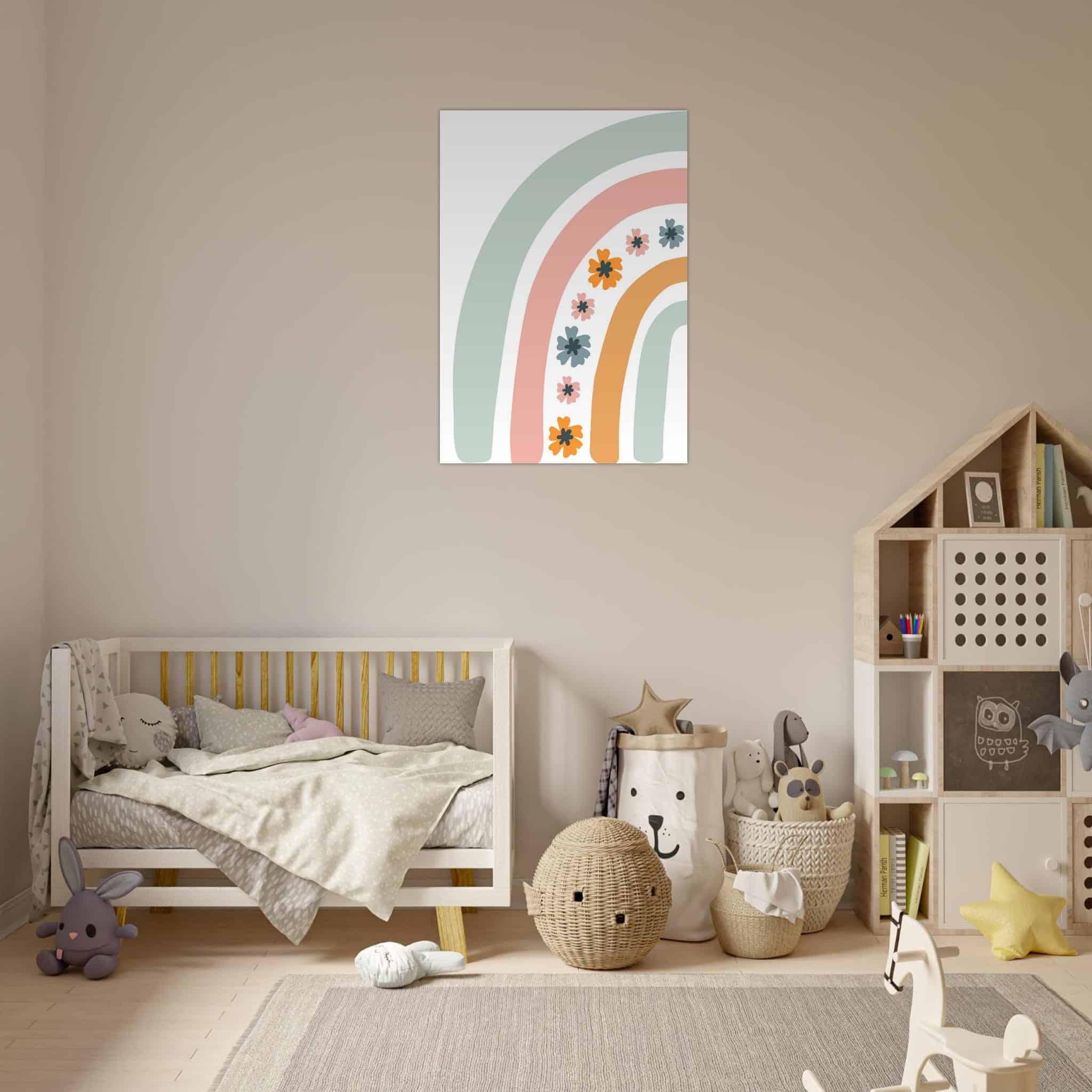 Artfulprints Poster Regenboog met bloemen I  - 70x100 cm - Meerkleurig