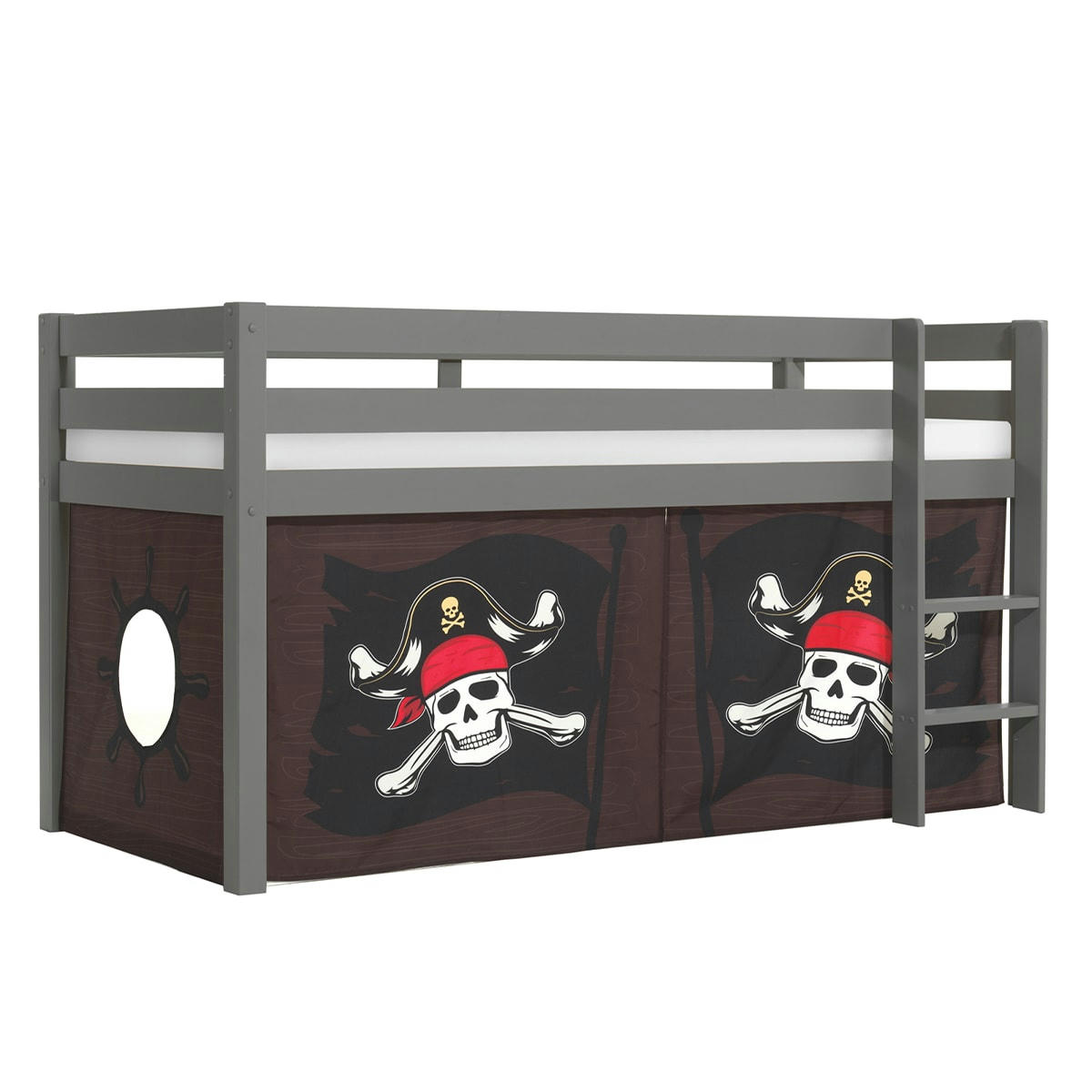 PINO - Lit mi-hauteur 90x200 sommier inclus housse pirate gris