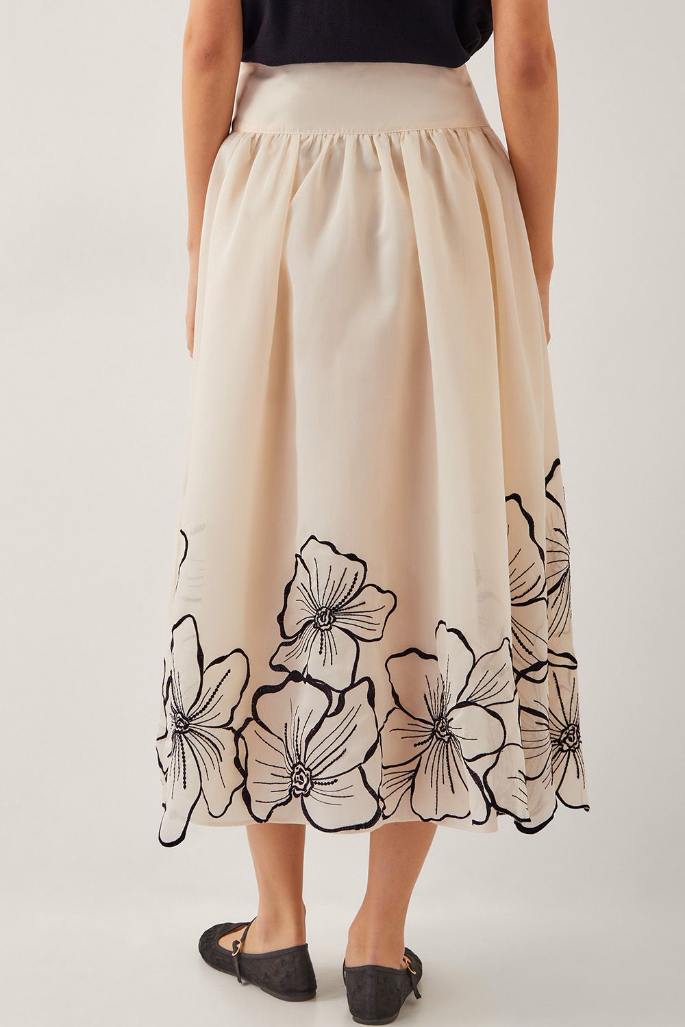 Monsoon Bridget Embroidered Midi Skirt Ivory