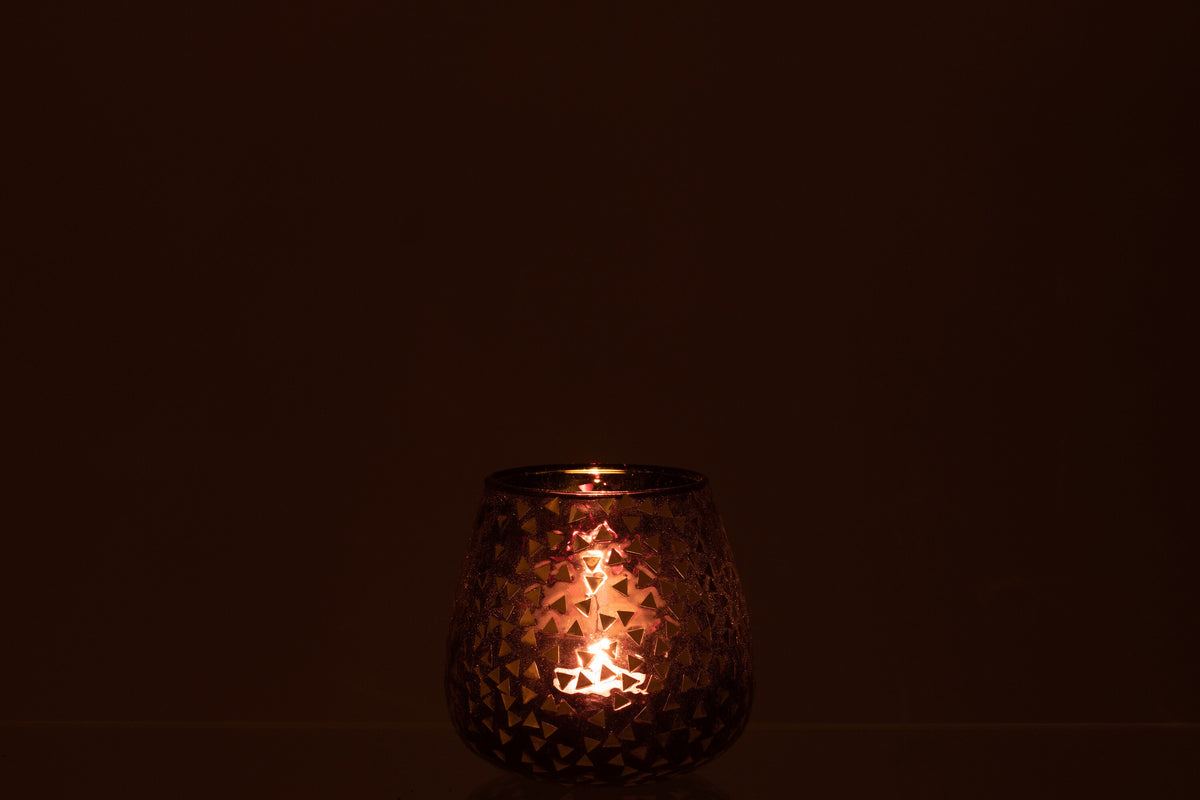 J-Line windlicht Driehoek - glas - zwart/goud - large