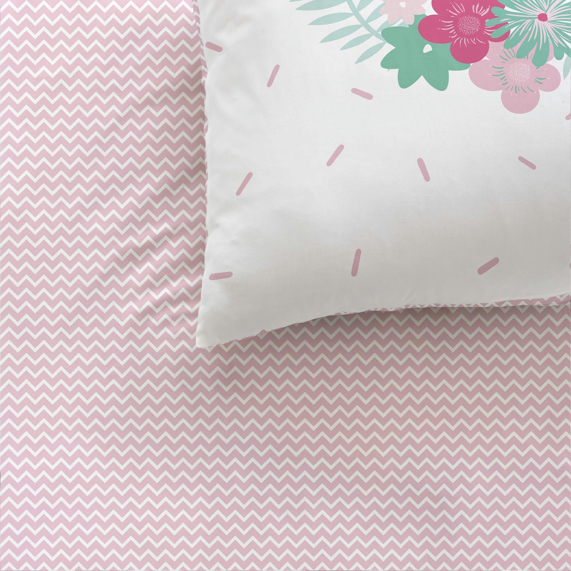 FLAMANT ROSE - Parure de lit imprimée en coton Rose 140x200+63x63cm