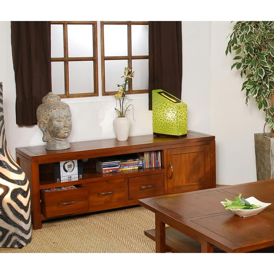 EDEN - Meuble TV bas 3 tiroirs en mindi