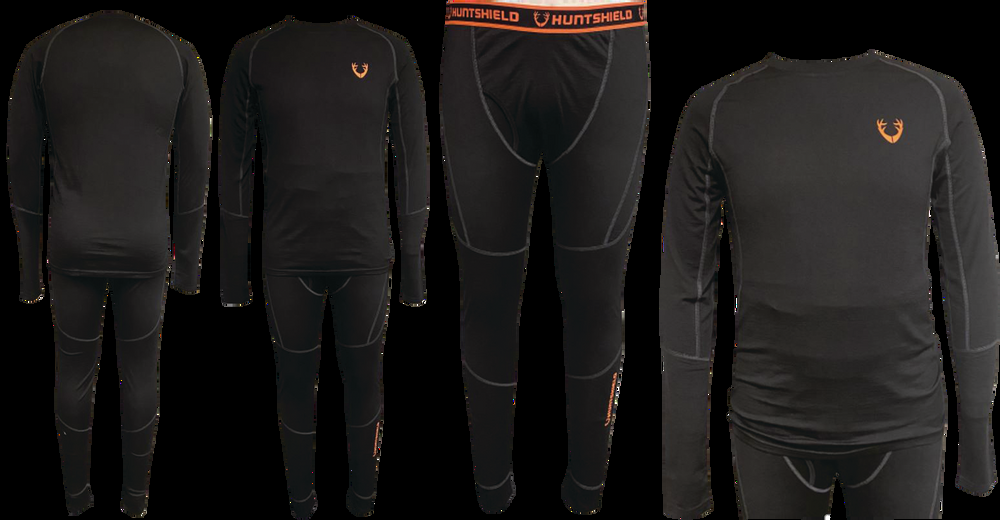 Huntshield Men's Base Layer Breathable Merino ToP for Hunting/Fishing/Hiking, Black