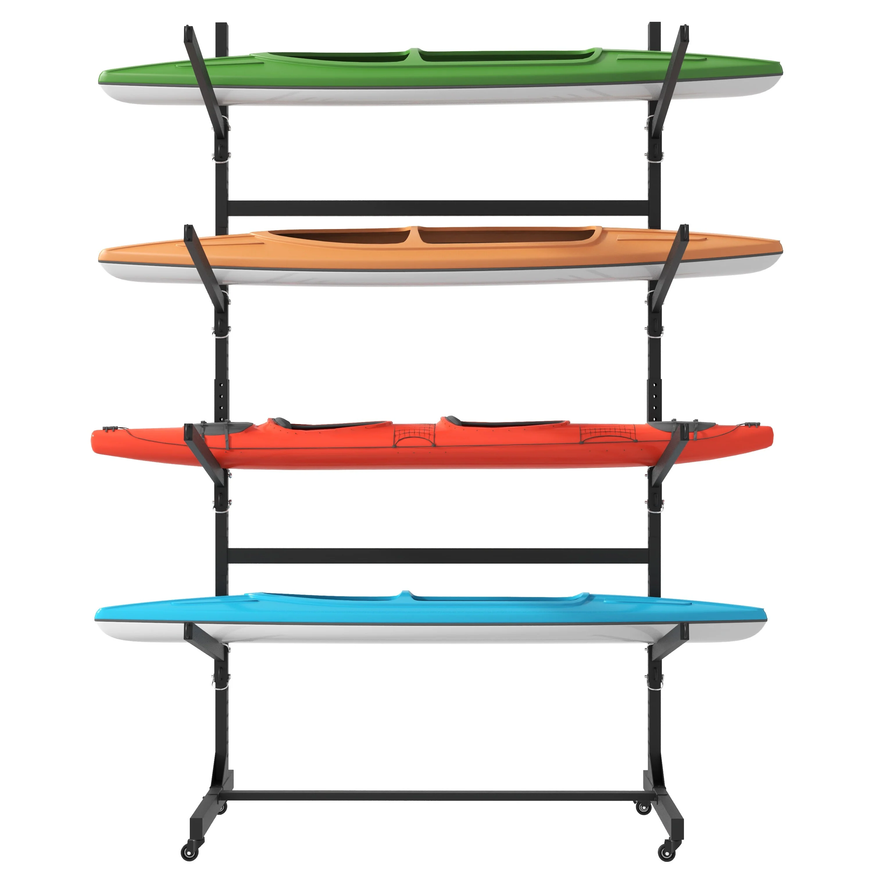 80''H Freestanding Kayak Storage Rack - Holds 4 Kayaks, Heavy-Duty Adjustable Stand with Lockable Wheels for Kayak, Canoe