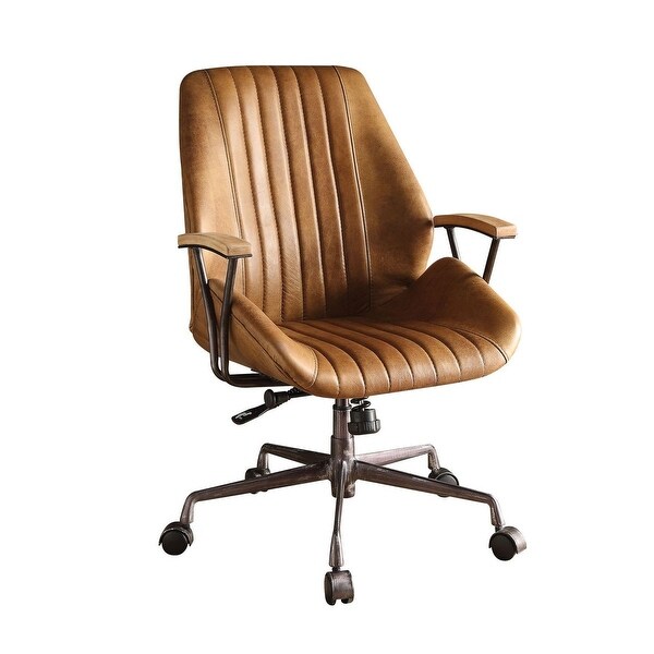 Vintage Industrial Style Swivel & Adjustable Height Executive Office Chair with Metal Base and Legs