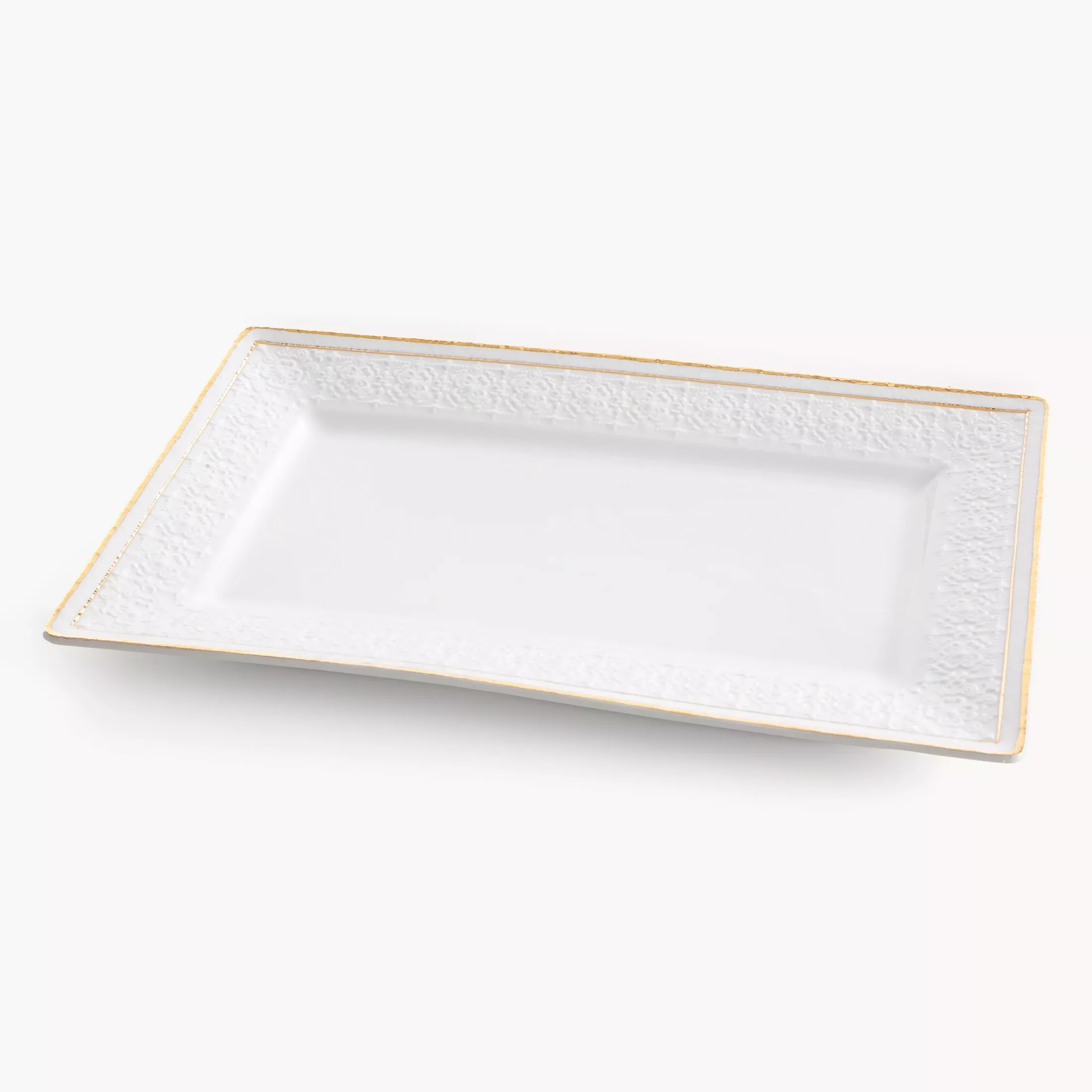 Patera ceramiczna dekoracyjna biało-złotazdobiona subtelnym wytłaczanym wzorem 31x19x2 cm OLIVIA