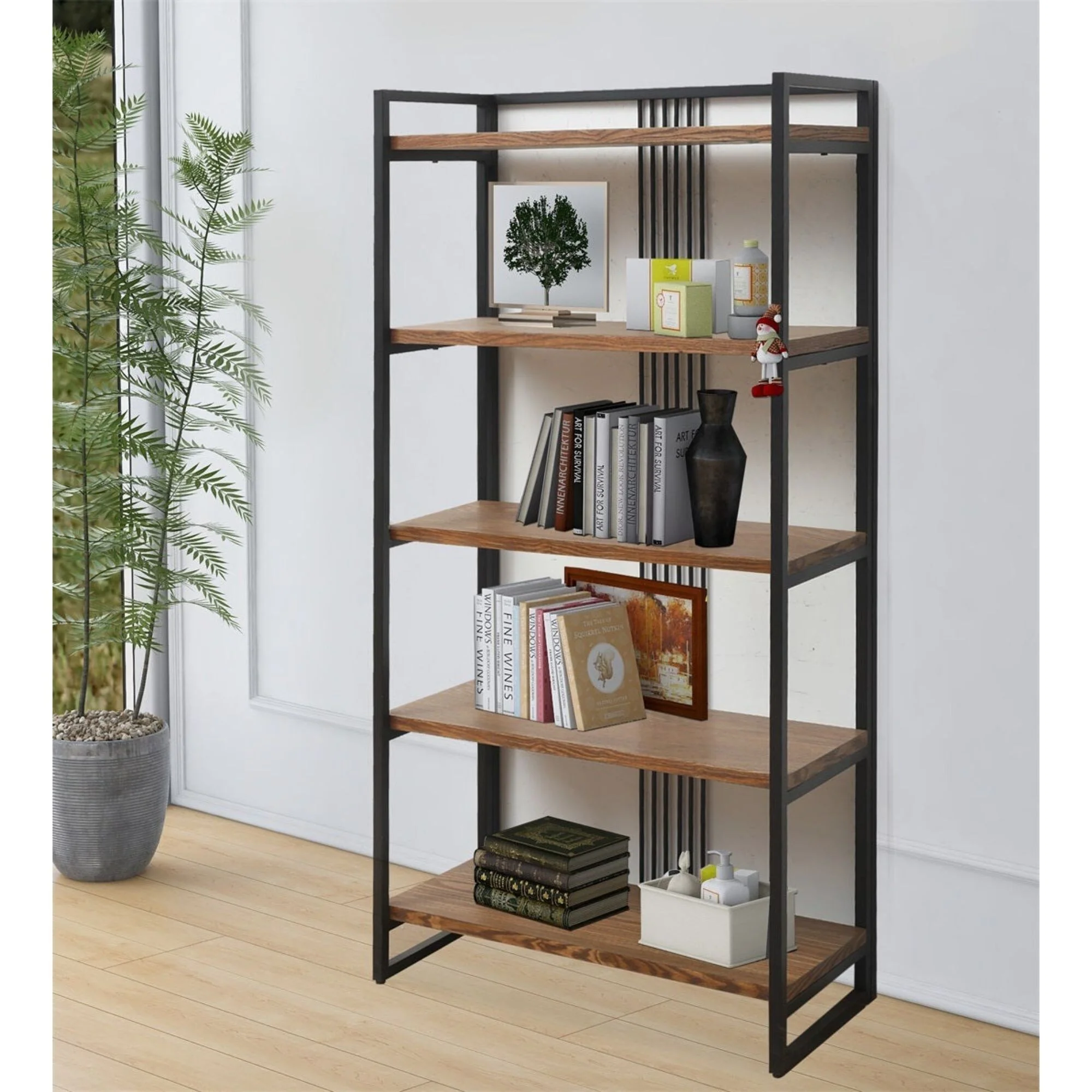 5 Tier Rectangular Framed Shelf - 60.25 - Brown and Gray