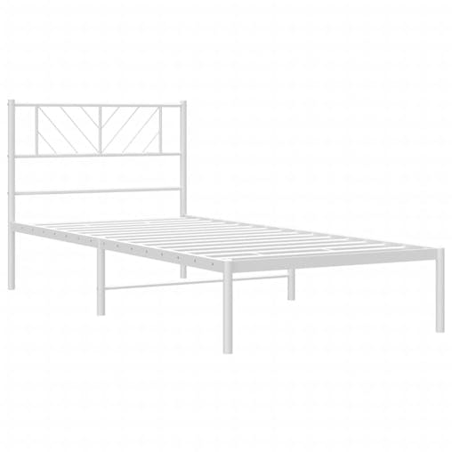 NNEVL Metal Bed Frame with Headboard White 107x203 cm