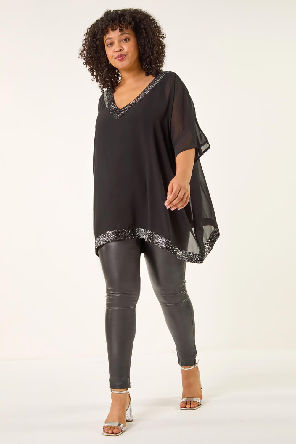 Roman Curve Sequin Trim V-Neck Kaftan