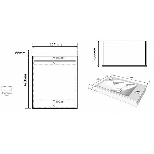 Meuble lave-mains design couleur blanc avec mitigeur eau chaude/ eau froide