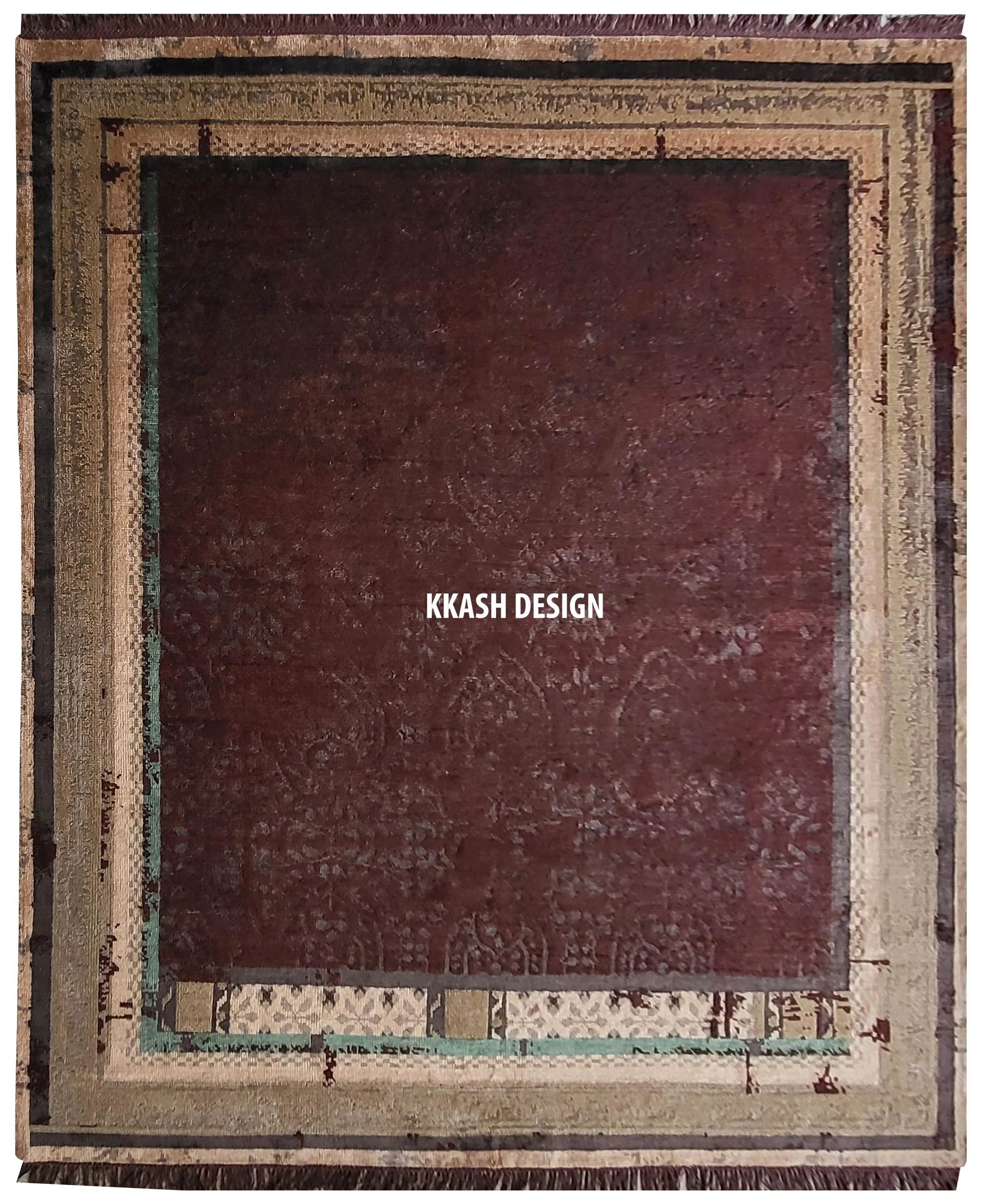 Handmade Wool Silk Rug, Maroon & Beige, Modern Area Rug (8x10)