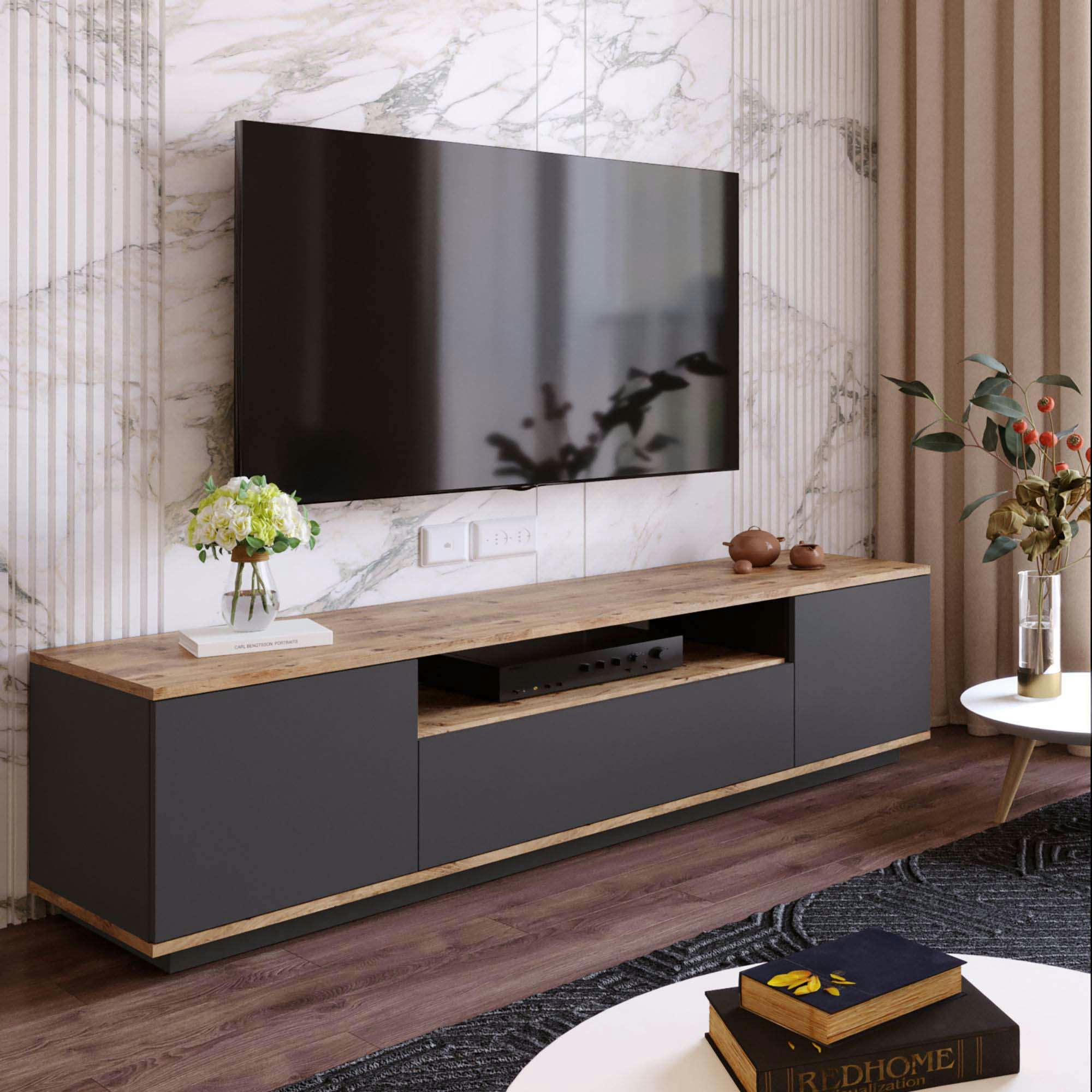 DANI - Meuble tv en aggloméré atlantic anthracite