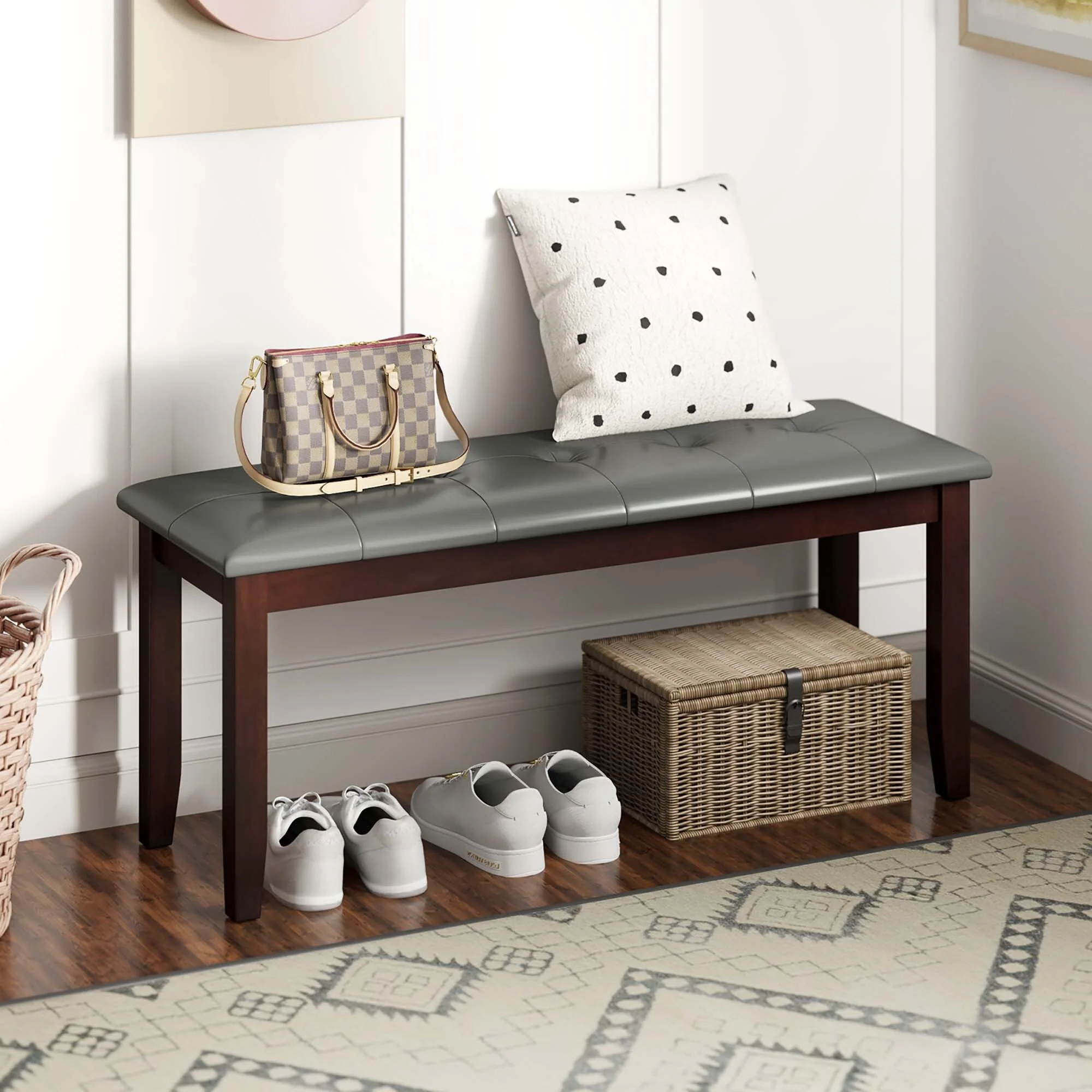 Gymax 2PCS Upholstered Dining Bench w/ Comfortable Padded Seat &