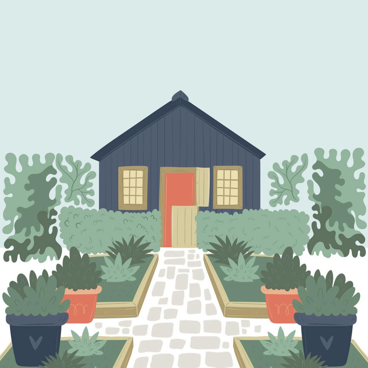 ILLUSTRATION - Tableau sur verre maison 30x30 cm