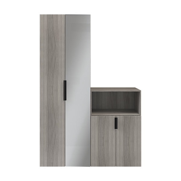 Ensemble de meubles de rangement portes battantes miroir effet chêne grisé GoodHome Atomia H. 225 x L. 150 x P. 47 cm