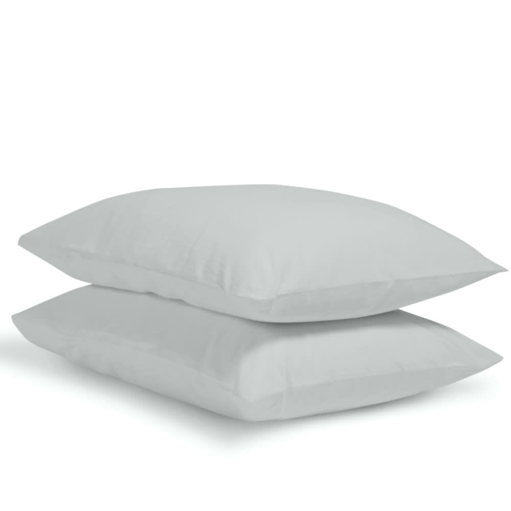 - Lot de 2 taies d'oreiller unies en percale de coton gris clair 65x65cm