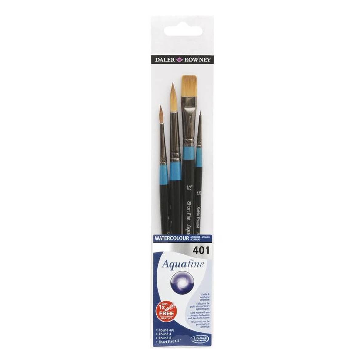 Aquafine Short Handled Watercolour Brushes Set 401 4 Pack