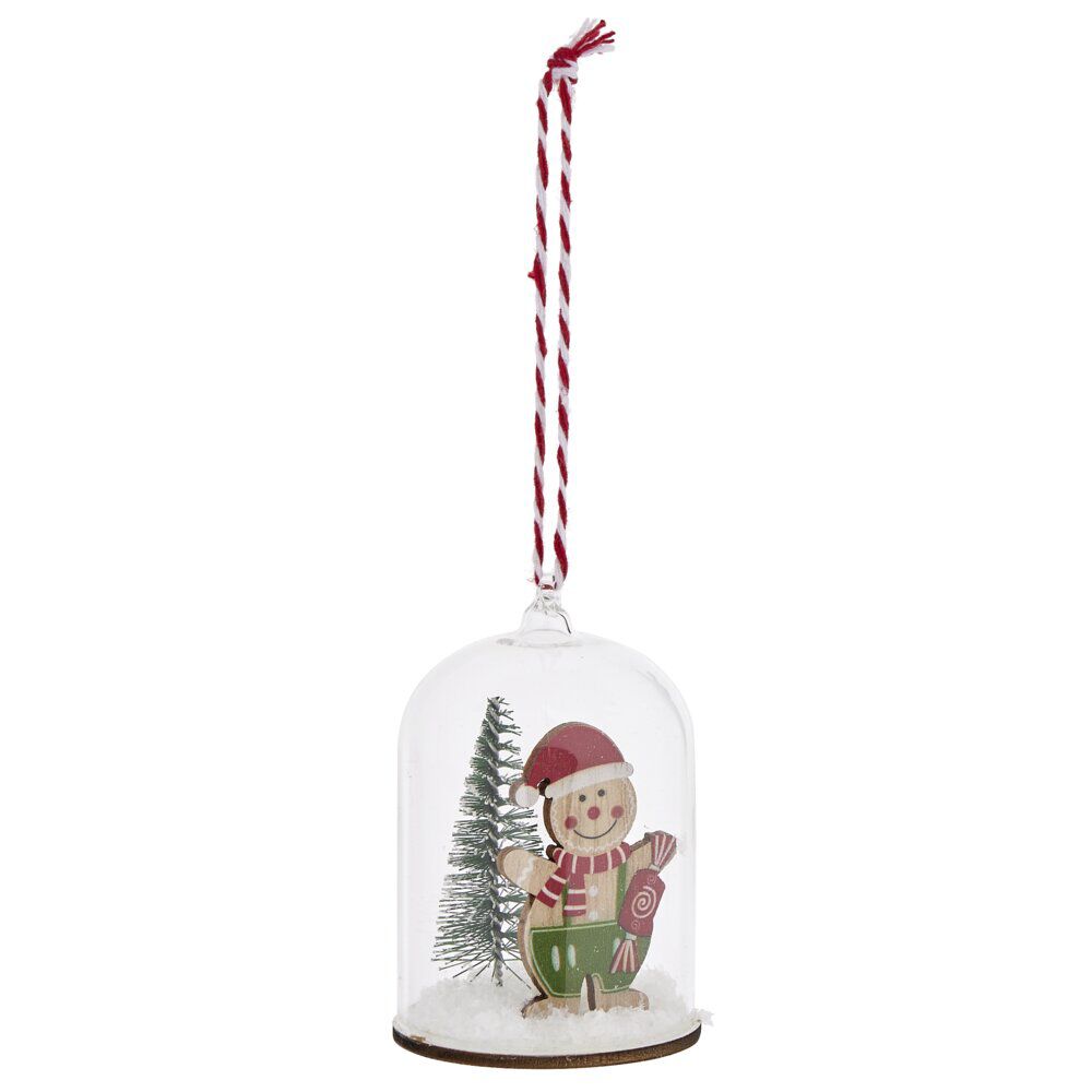 Décoration à suspendre pain d'épices sous cloche verre et bois Ø5xH7,5cm
