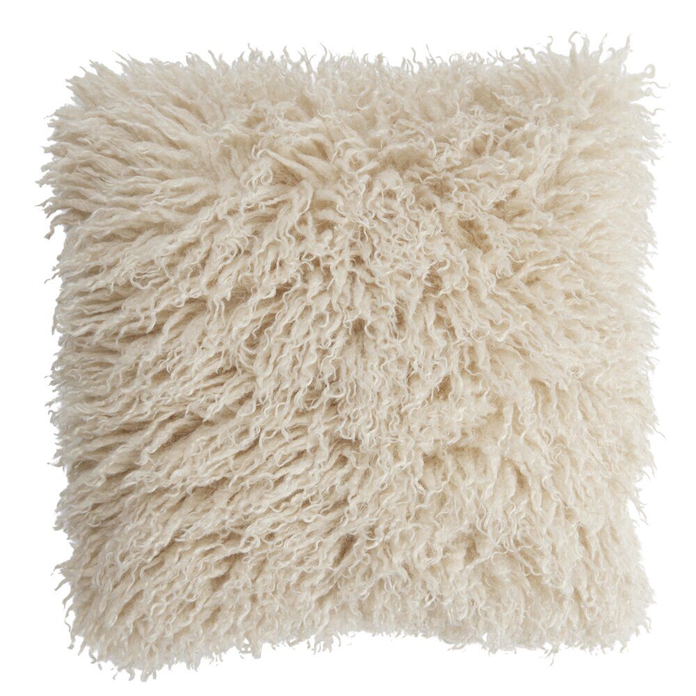 Coussin carré fausse fourrure longue 40x40cm (2 modèles beige ou taupe)