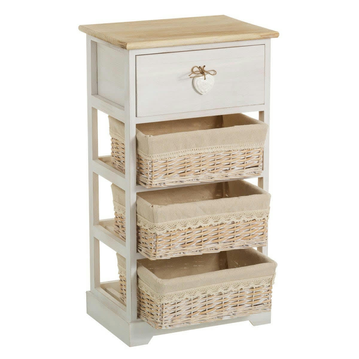 - Table de chevet bois 1 tiroir + 3 paniers 40x29x73cm