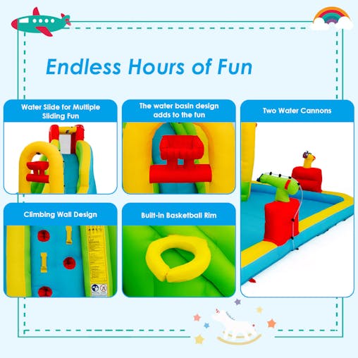 NNECW Inflatable Water Slide with Climbing Wall & Pool & Water Gun & Blower