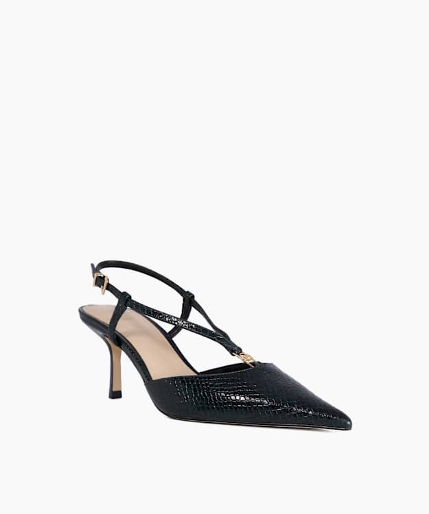 Clarrisa Green - Snakeskin-Effect Leather Slingback Court Shoes