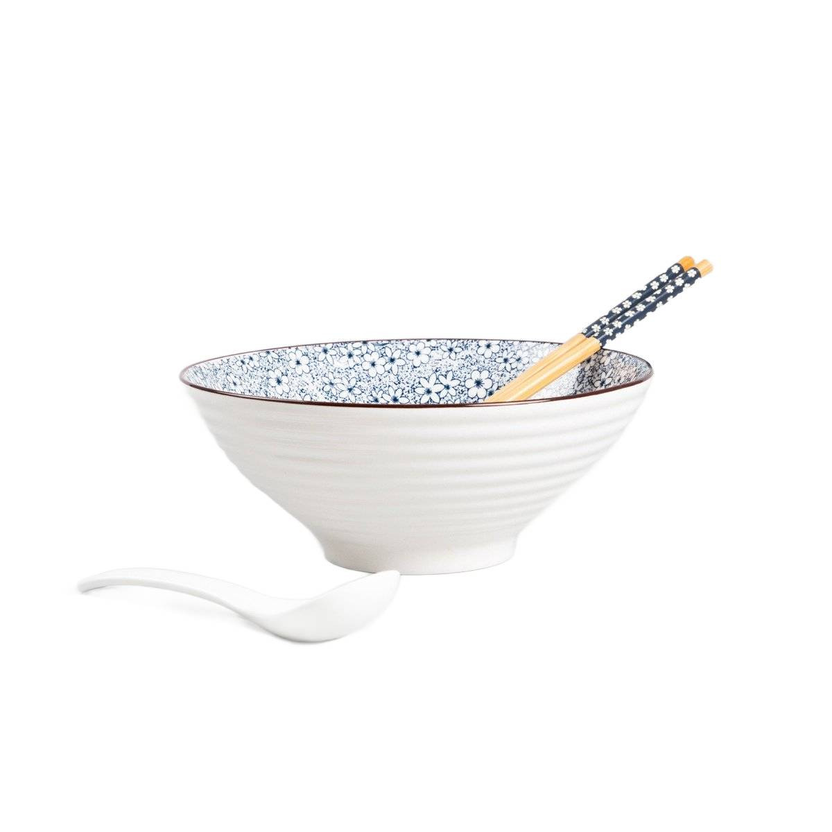 Zestaw do ramen SALADO w kwiatki z brązowym rantem 21 cm HOMLA
