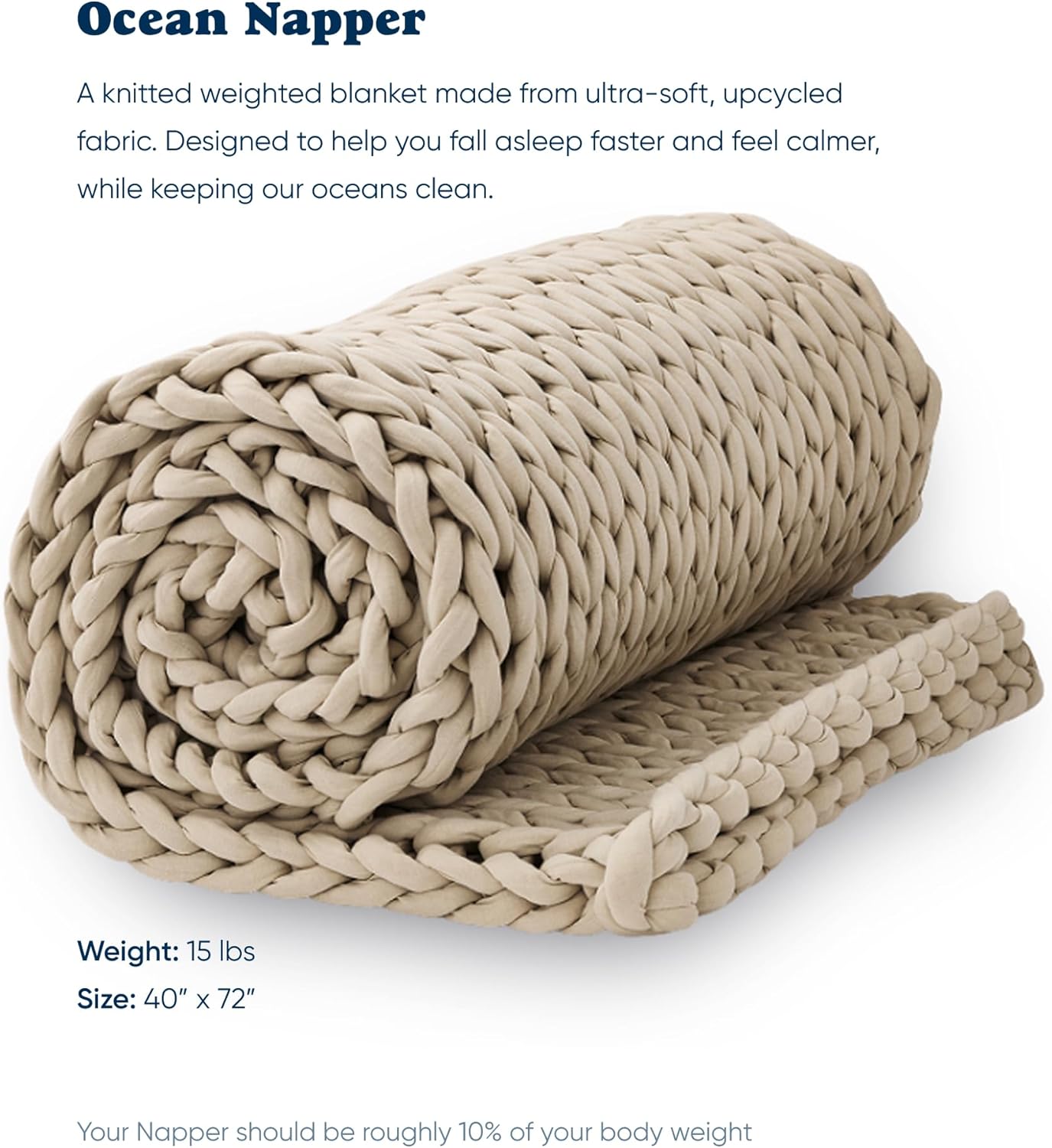 Bearaby Weighted Blanket 15 lbs (40x72) – Driftwood Blanket Recycled Polyester – Eco-Friendly, Heavy Throw for Adults – Soft, Breathable, Sustainable Comfort