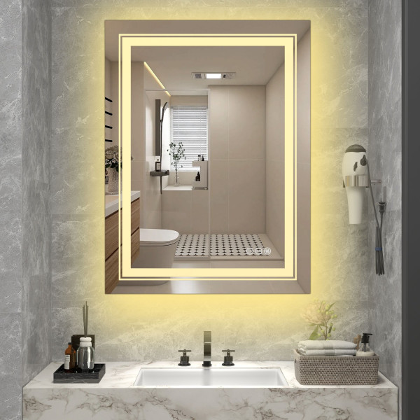 Lustro łazienkowe VERO 60x80cm srebrne z oświetleniem LED