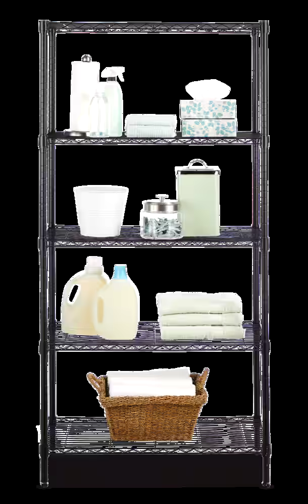 For Living Metal 5-Tier Adjustable Wire Shelving Storage Unit, Black