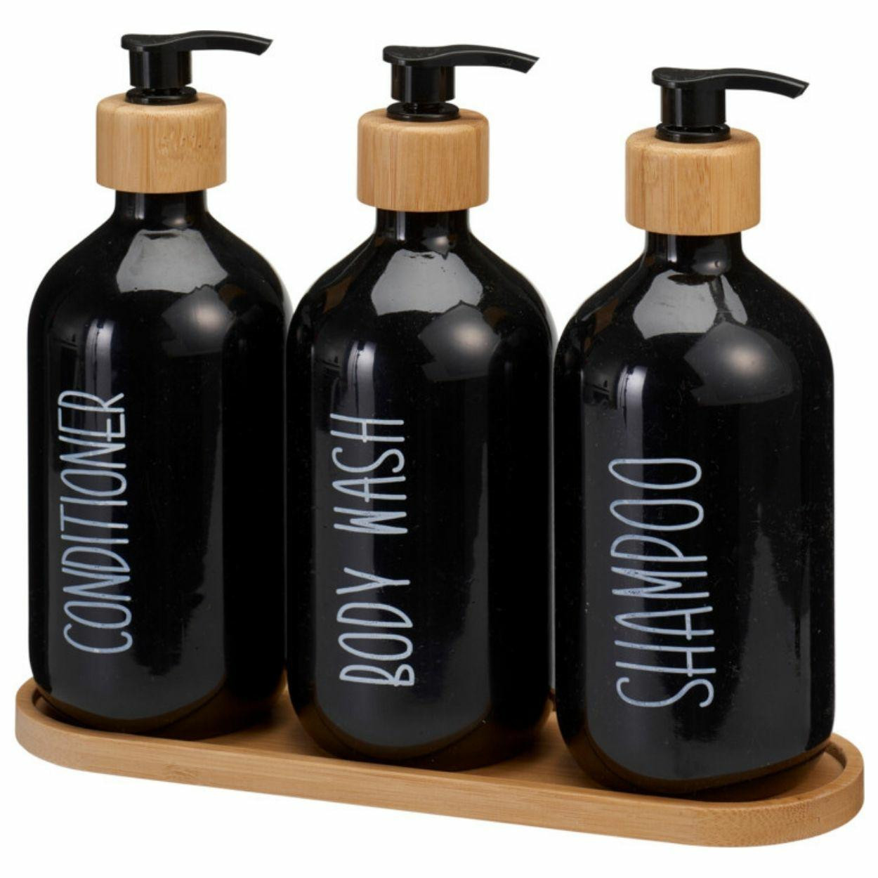 Zestaw dozowników łazienkowych w kolorze czarnym 3x500 ml