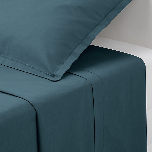 Drap plat Carina en coton 180x290cm bleu orage - Atmosphera
