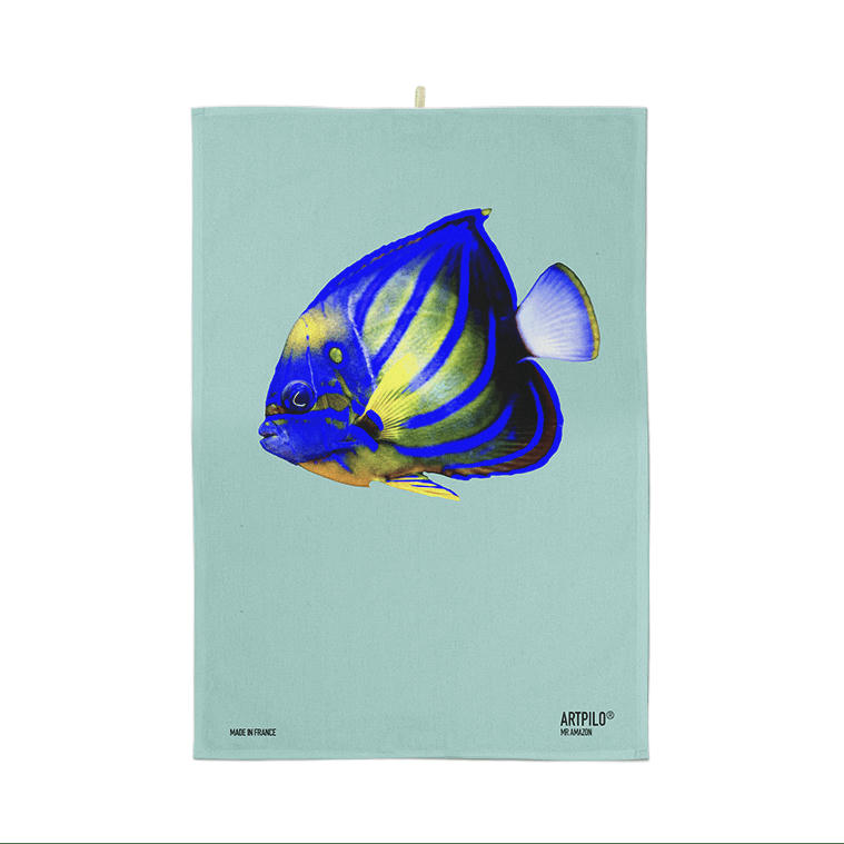 - Torchon déco poisson coton bleu