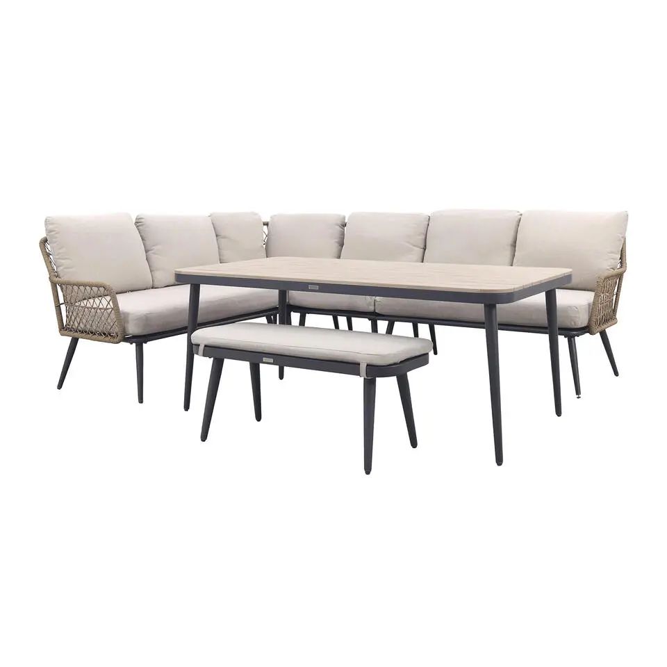 GI Allasio lounge-dining hoekset (6-delig) - Carbon black/Zand