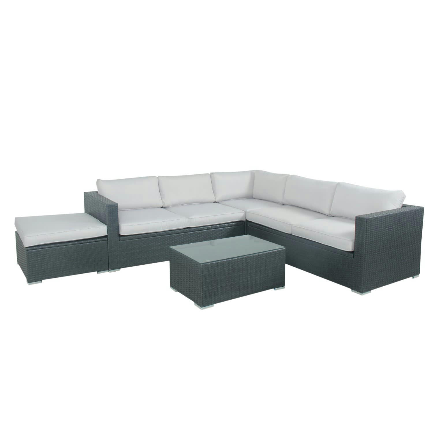 FARENZA - Salon de jardin 6 places en résine tressée noire