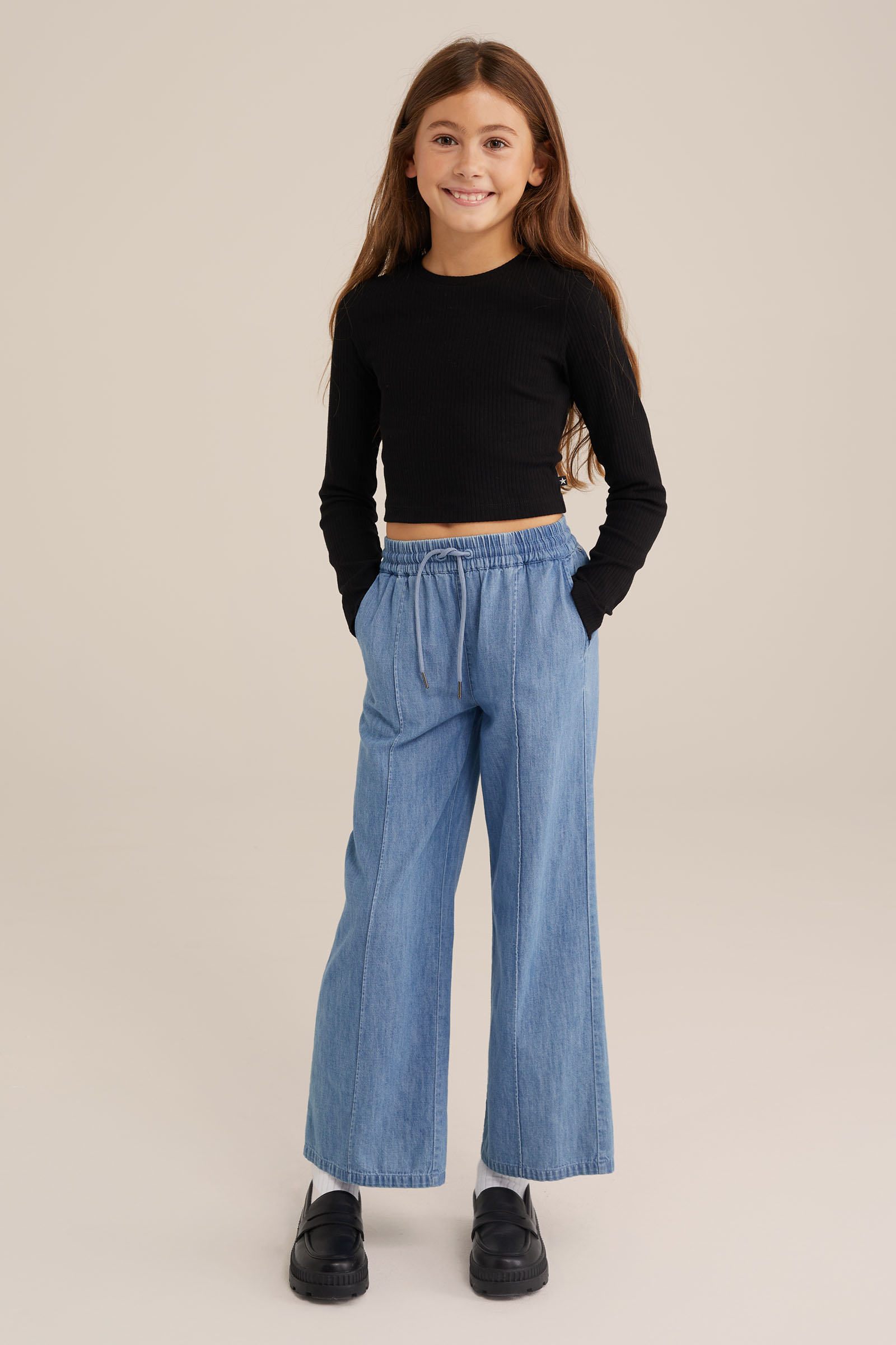 Meisjes cropped T-shirt van ribstof