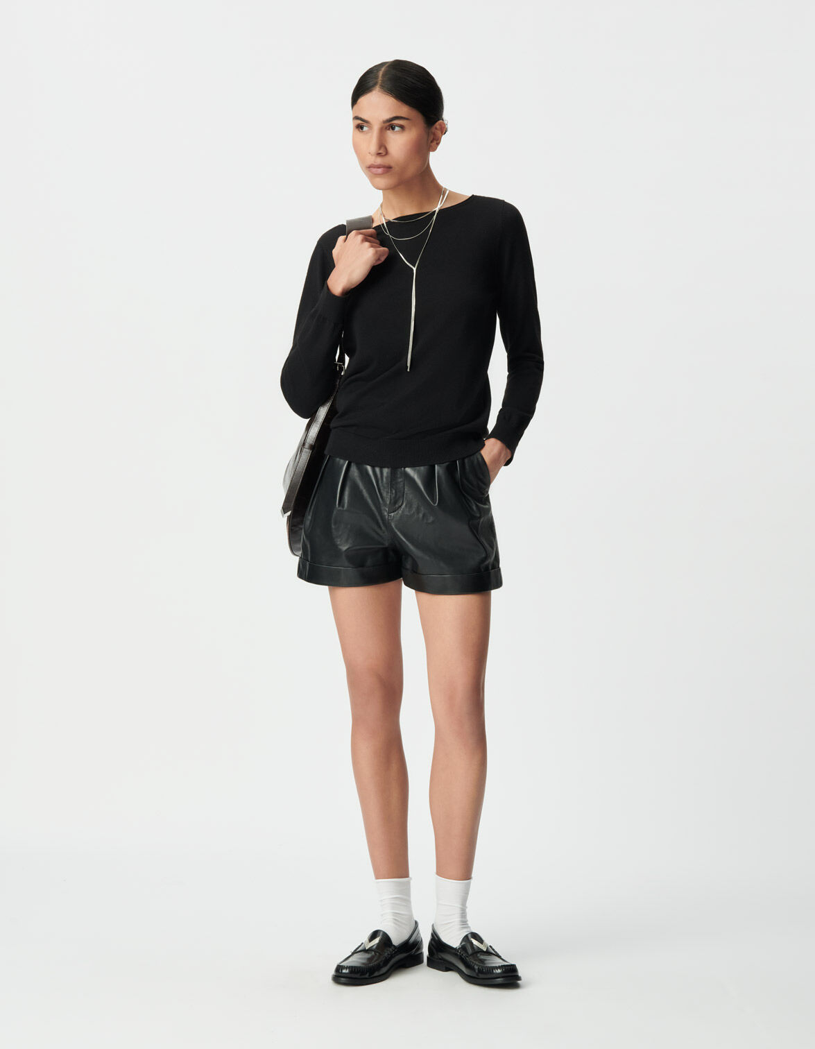 Pull noir tricot fin découpe dentelle dos Femme