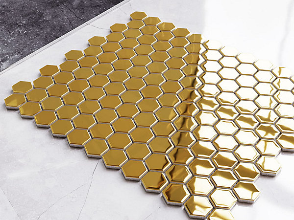 Mosaïque sur résille pour salle de bain et cuisine en céramique 26.0 cm x 30.0 cm - Gold hive