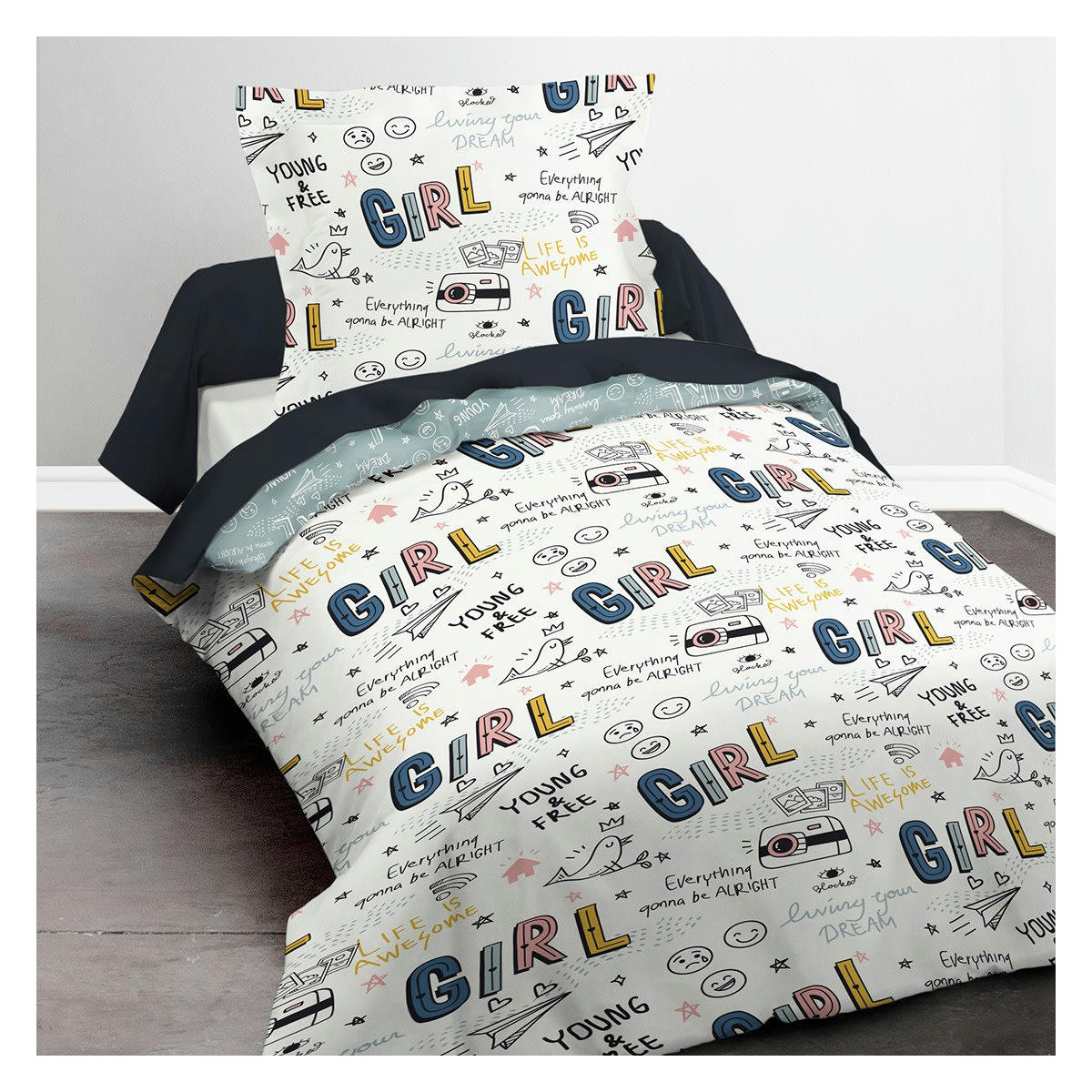 - Parure de lit en Polyester Blanc 140x200 cm