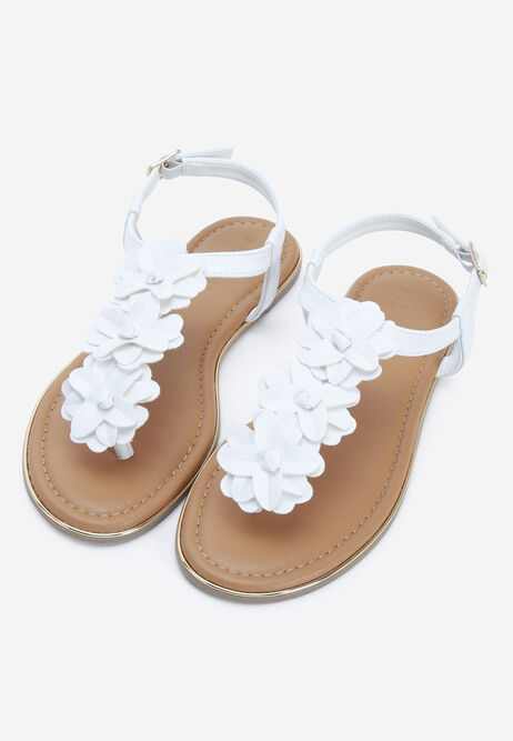 Womens White Flower Detail Toe Post Sandals
