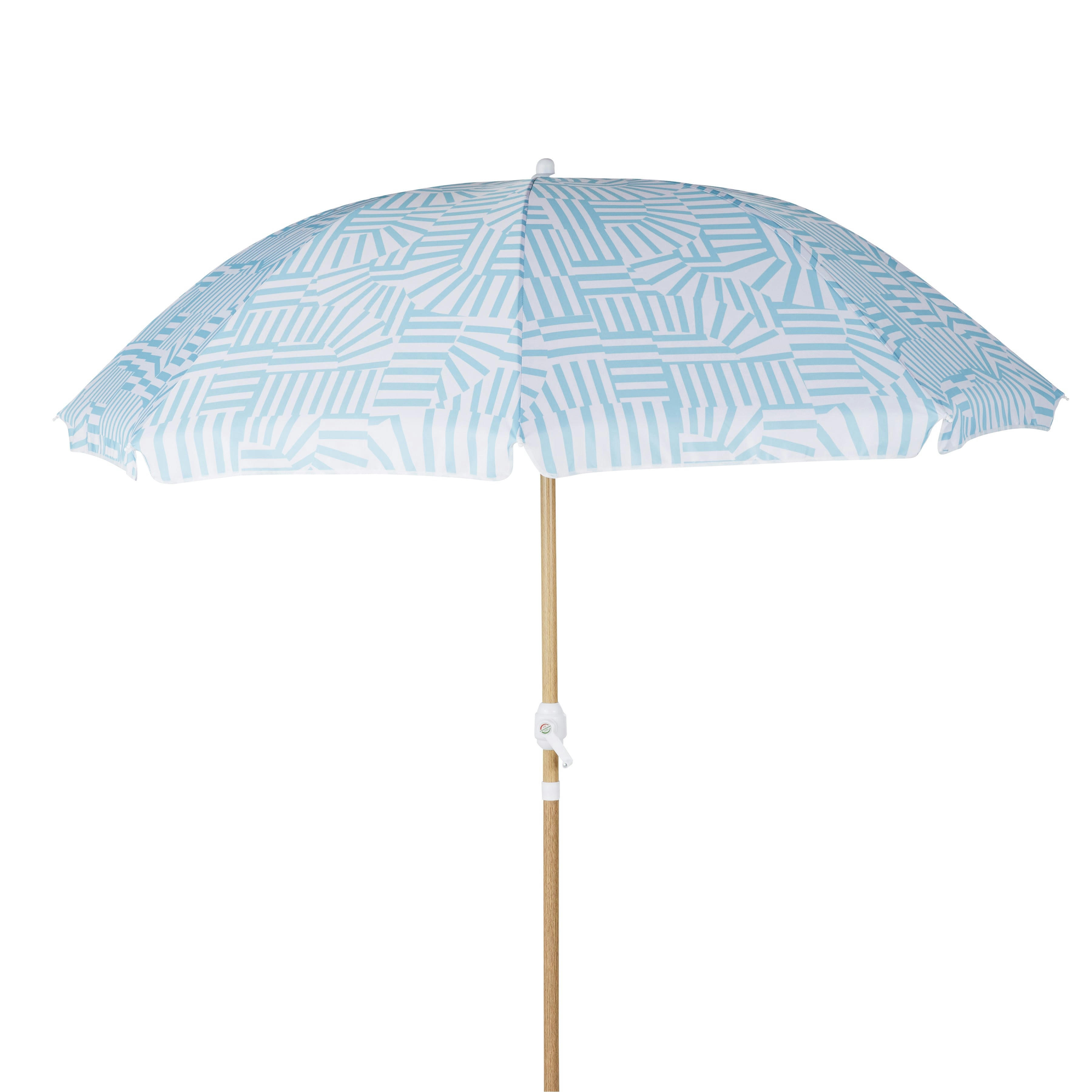 Nicolo - Parasol vintage 2x2m en aluminium imitation bois et toile bleue et blanche