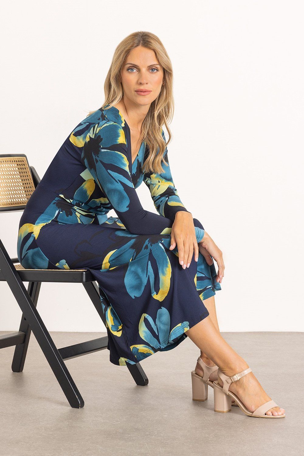 Klass. Wrap Around Floral Long Sleeve Midi Dress