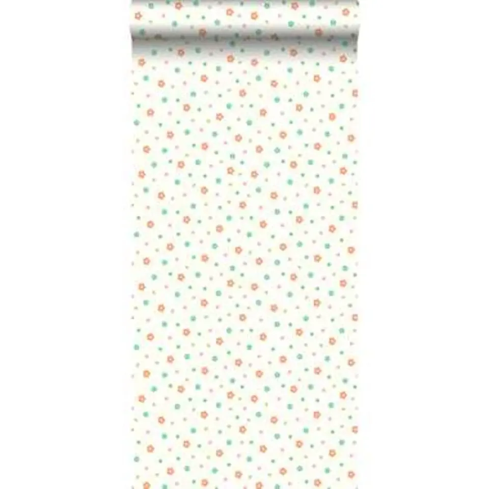 ESTAhome behang - bloemen - limegroen en oranje - 53 cm x 10,05 m