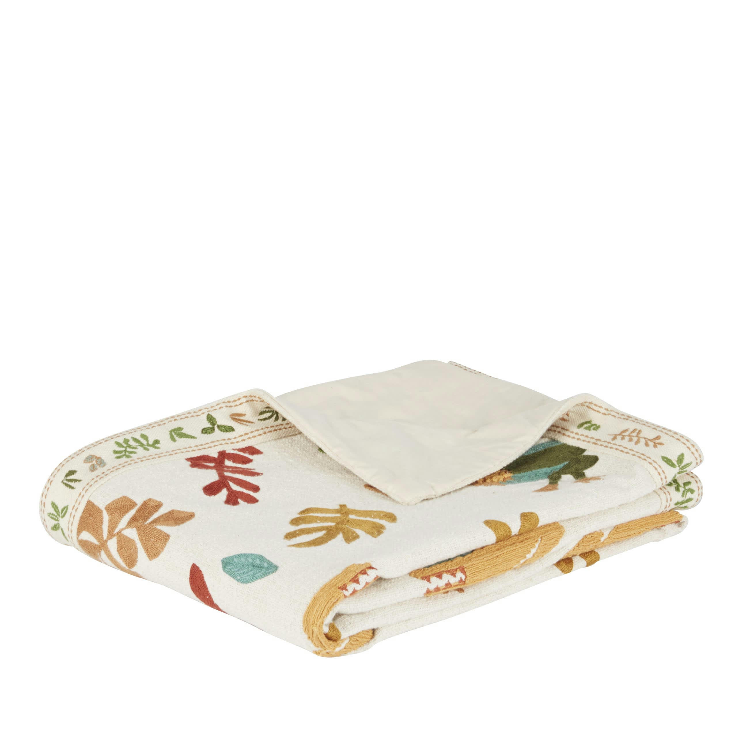 FINANA - Plaid en coton brodé imprimé tropical multicolore 130x170