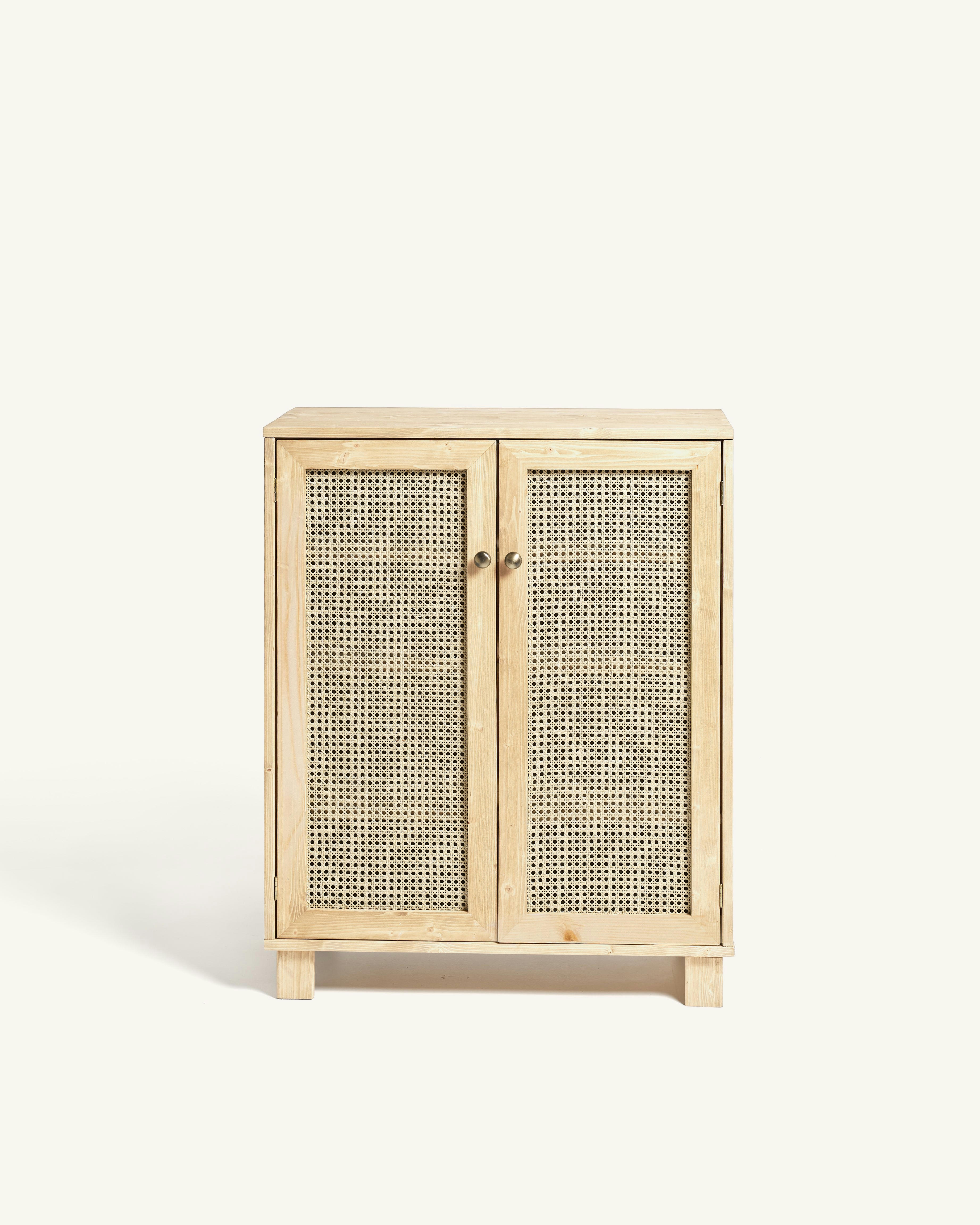 HAYDÉ - Meuble à chaussures avec portes en rotin en couleur beige 80 cm