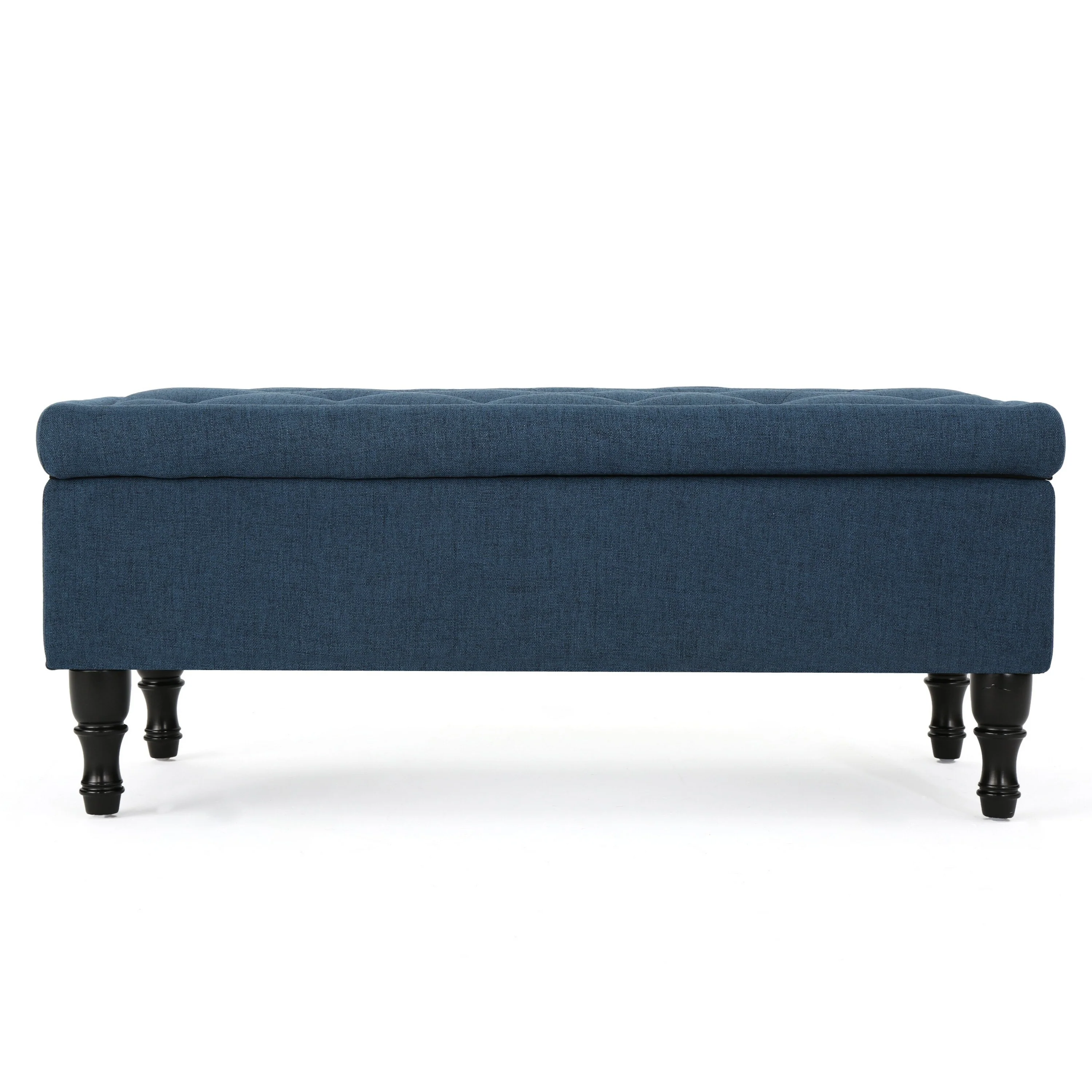 Kiyo Storage Ottoman Bench, 41 Inch Button Tufted Navy Blue Fabric