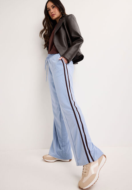 Womens Blue Side Stripe Wide Leg Joggers