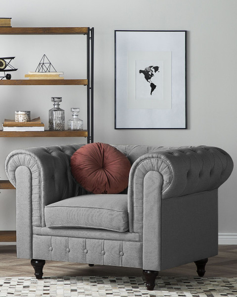 Fotel krzesło chesterfield duży jasnoszary