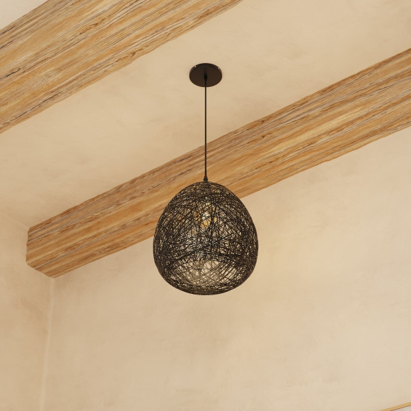 LAMPA WISZĄCA Mona czarna BAWEŁNIANY KLOSZ rustykalna